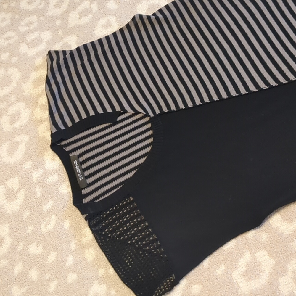 Tess Giberson Designer Sample Sleeveless Knit Grunge Punk Top Grey Black Stripe